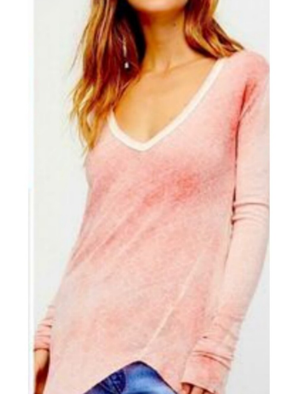 We The Free Peach Pink Tye Dye V-Neck Long Sleeve Top
